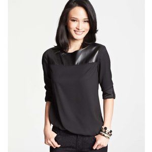 Ann Taylor Vegan Leather Yoke Blouse
